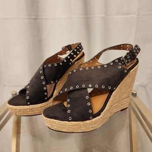 Report Dark Grey Wedge Sandals with Stud Accents